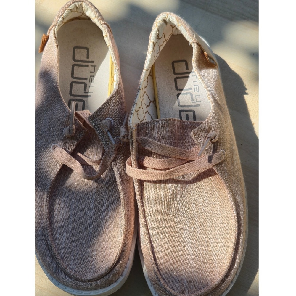 Hey Dude Wendy Sparkling Rose Gold Slip On Loafers Womens 7 Pink Shimmer